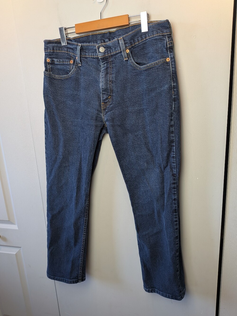 LEVI'S 514 Men Jeans Straight Leg Dark Blue Size 32X32 (shortened) 98% Cotton
